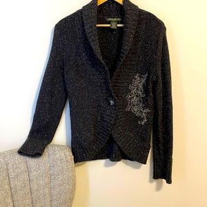 Eddie Bauer wool blend embroidered one button cardigan